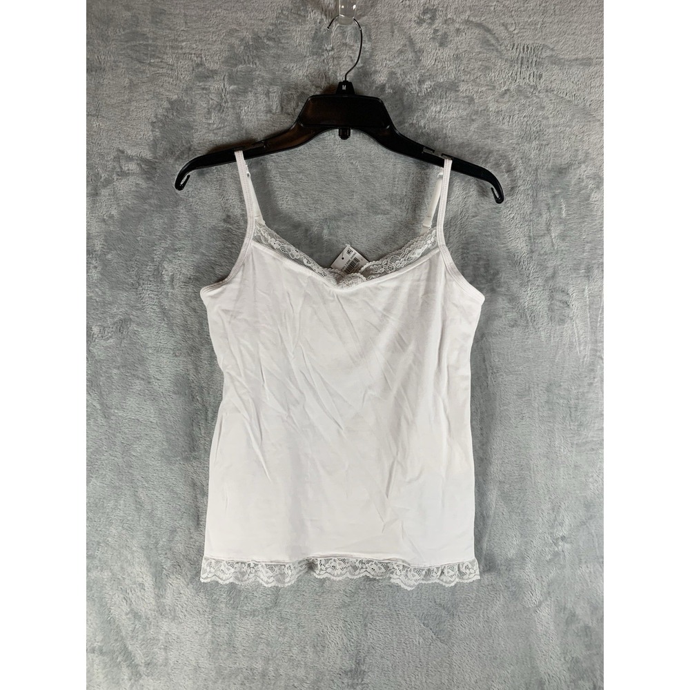 Charter Club Intimates Women's Tank Top M Camisole Lace Trim White Strap Y2K NWT